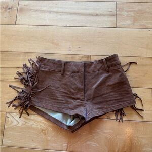 Edikted High Waist Brown Fringe Shorts